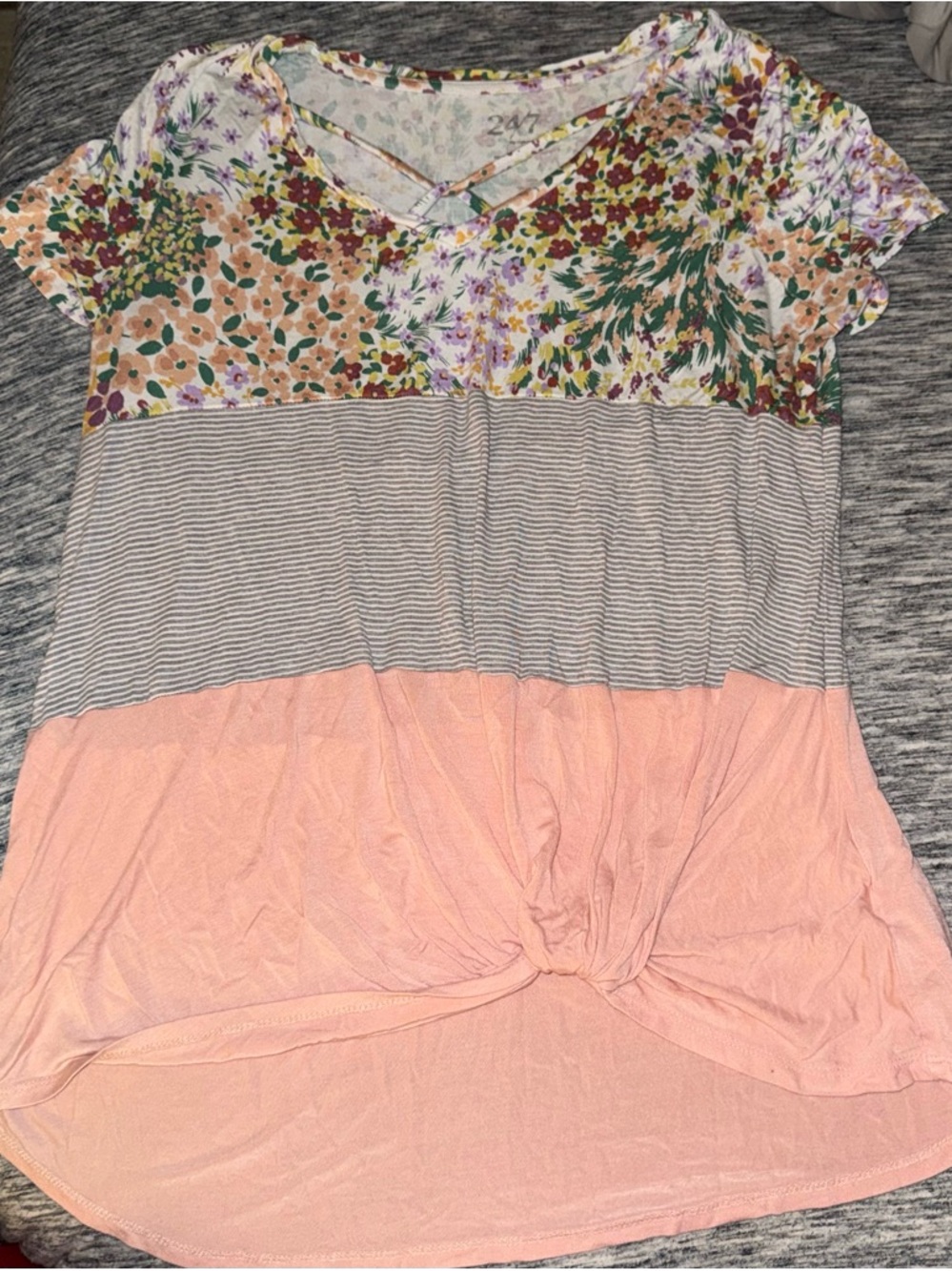 Maurice’s Striped and Blush Knot-Front Top